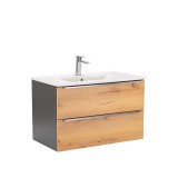 Masca chiuveta baie Leziter Vario Trim 80, 80cm, Antracit Stejar, Suspendata, Lavoar Ceramic, Inchidere Silentioasa