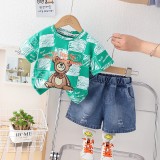 Costumas cu tricou verde si blugi pentru baietei - Bear (Marime Disponibila: 4, Superbaby