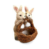 Cumpara ieftin Decoratiune gradina,&nbsp;ceramica, 2 iepuri cu cos, 27x27x38 cm