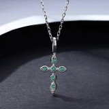 Lantisor Din Argint Cu Cruciulita Finut Verde Arg80D, Argintboutique