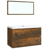Cumpara ieftin Set de mobilier de baie, stejar fumuriu, lemn prelucrat
