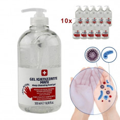 Gel igienizare maini cu alcool 60%+, efect antibacterian, fara clatire, dozator, 500 ml x 10 buc, Parisienne foto