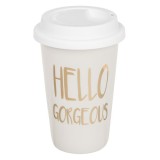 Cana TO GO cu capac pentru cafea,portelan,alb,400 ml