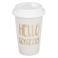 Cana TO GO cu capac pentru cafea,portelan,alb,400 ml