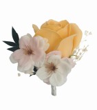 Floare de piept personalizabila, Cocarda, Eventissimi, Trandafir Somon si 2 Flori de cires Roze, Eventissimi&reg;