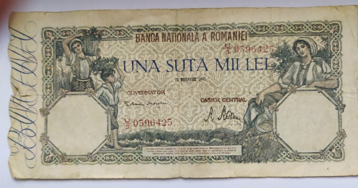 ROMANIA 100 000 LEI 20 DECEMBRIE 1946 STARE FOARTE BUNA