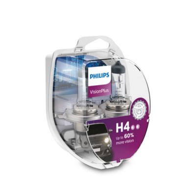 Set 2 Becuri Far H4 P43T 60 55W 12V Vision Plus Philips foto