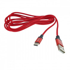 Cablu de incarcare si date cu conectori USB-A tata la USB-C tata, HOCO 06293, X14 Times Speed, 3A, lungime 2m, invelis textil, rosu