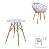 Cumpara ieftin Set de 3 buc masa si scaune Ezra-Julita plastic PP-MDF culoare gri-alb-natural 60x60x73 cm