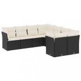 Set mobilier de gradina cu perne, 8 piese, negru, poliratan