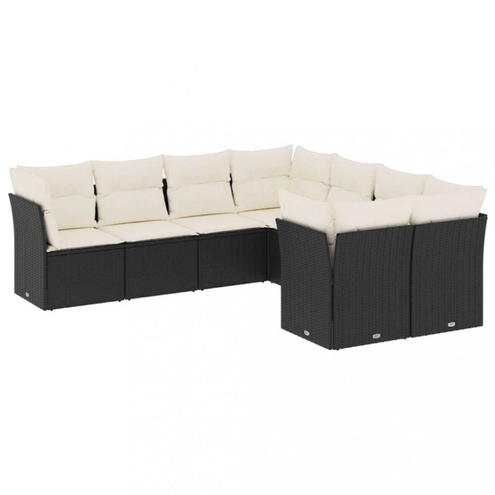 Set mobilier de gradina cu perne, 8 piese, negru, poliratan