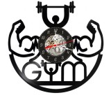Ceas de perete decorativ, GYM / Workout, realizat din disc de vinil (Vinyl Record), 30 cm, mecanism silențios, negru