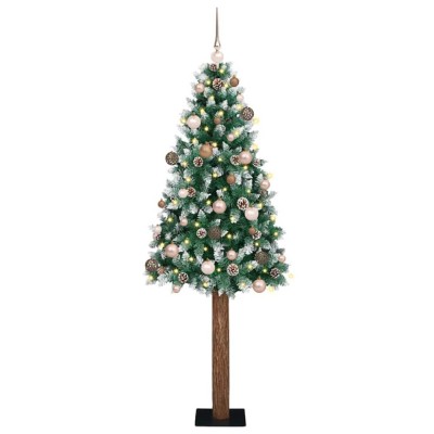 vidaXL Brad de Crăciun subțire cu 300 LED Verde și alb 210 cm PVC 3394910 foto