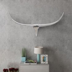 Decorațiune pentru perete tip cap de taur, aluminiu, 96 cm, Argintiu foto