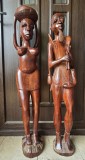 Pereche de statuete unicat sculptate hand made din lemn abanos, 1 m inaltime fiecare, fara niciu defect!