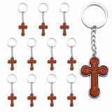 Cumpara ieftin Set 10 brelocuri crestine maro-argintiu 9,3 cm, cruce 3,5 x 2,6 cm cu motive decorative, grosime 4 mm, inel 3,4 cm, pentru port chei barbati si femei