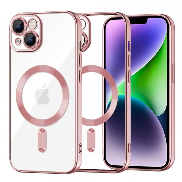 Husa MagSafe pentru Apple iPhone 14 Plus, Techsuit, Luxury Crystal, Roz