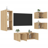 VidaXL Unități de perete TV cu LED-uri, 5 piese, stejar sonoma, lemn