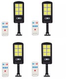 Комплект от 4 X соларни лампи 6COB 96 LED, сензор за светлина, сензор за движение, 3 режима на осветяване, включено монтажно рамо, дистанционно управл, Oem