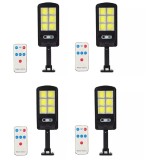 Комплект от 4 X соларни лампи 6COB 96 LED, сензор за светлина, сензор за движение, 3 режима на осветяване, включено монтажно рамо, дистанционно управл