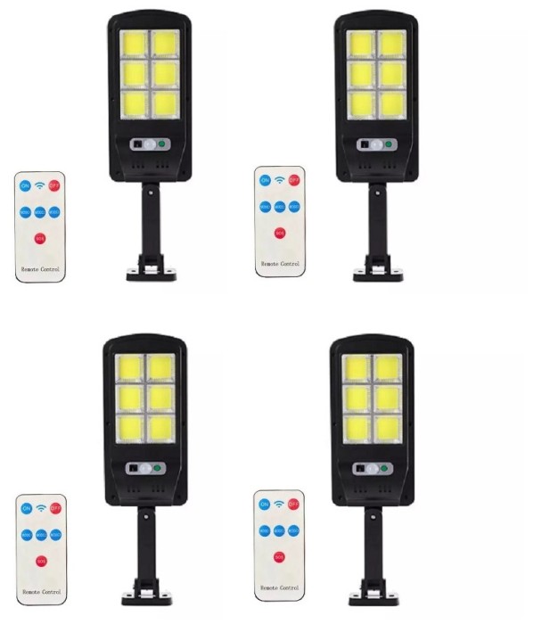 Комплект от 4 X соларни лампи 6COB 96 LED, сензор за светлина, сензор за движение, 3 режима на осветяване, включено монтажно рамо, дистанционно управл