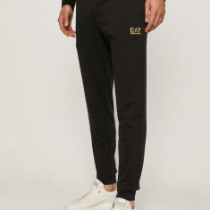 EA7 Emporio Armani pantaloni de trening din bumbac culoarea negru, neted