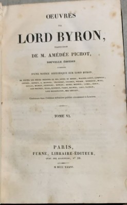Oeuvres completes de Lord Byron , traduction de M. Amedee Pichot - vol. VI foto