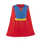 Costum Superman pentru copii, Man of Steel, bust si pelerina, poliester, albastru, 4-6 ani