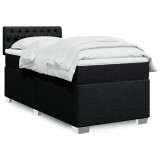 VidaXL Pat box spring cu saltea, negru, 90x200 cm, textil
