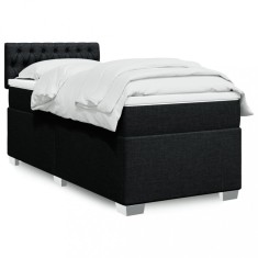 vidaXL Pat box spring cu saltea, negru, 90x200 cm, textil 3285780