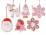 Cumpara ieftin Set 6 ornamente brad din polirasina roz rosie alba 9x10 cm
