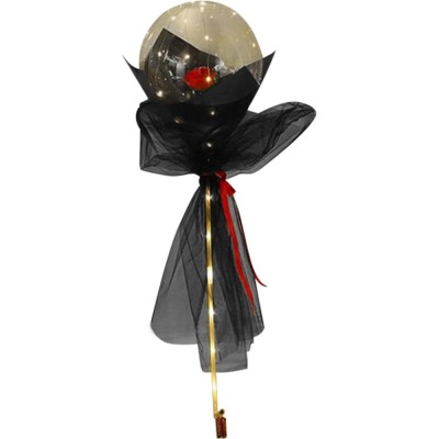 Buchet Decorativ, Cyrax, Trandafir in Balon cu Lumini Led, Diametru 35 cm, 2 x Baterii AA (neincluse), Rosu/Negru foto