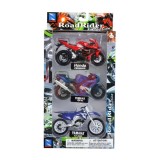 Set 3 motociclete metalice, New Ray, Honda, Yamaha, Yamaha, 1:18