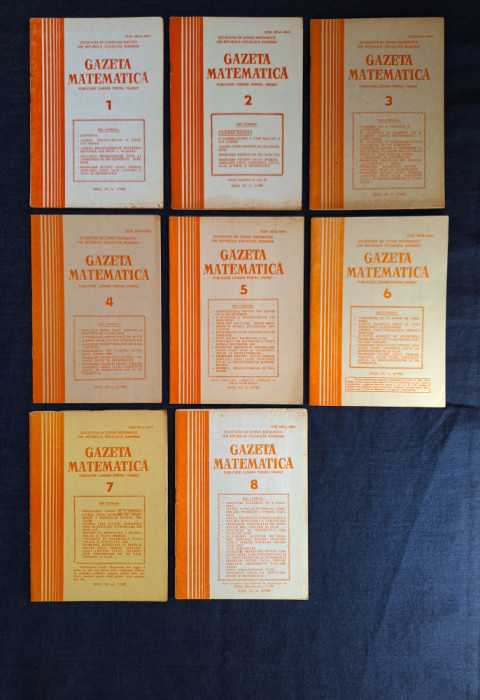 Gazeta Matematica, anul XC, nr. 1,2,3,4,5,6,7,8 anul 1985 Serie incompleta