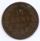 Romania 10 bani 1867 WATT &amp; CO - Carol I, Cupru, 30 mm, KM-4.2
