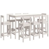 Cumpara ieftin Set mobilier de bar, 9 piese, alb, lemn masiv de pin