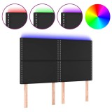 Cumpara ieftin Tablie de pat cu LED, negru, 144x5x118/128 cm, piele ecologica