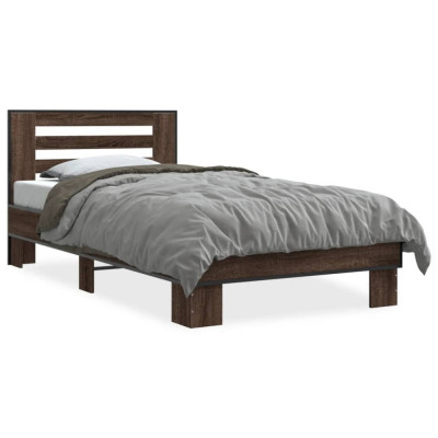 vidaXL Cadru de pat, stejar maro, 90x190 cm, lemn prelucrat și metal foto