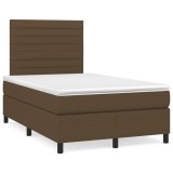 vidaXL Pat cu arcuri, saltea și LED, maro &icirc;nchis, 120x190 cm, textil