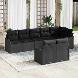 VidaXL Set de canapele pentru grădină cu pernă 8 pcs Negru Rattan poli 3345753