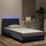 VidaXL Cadru de pat cu lumini LED, gri &icirc;nchis, 100x200 cm, catifea