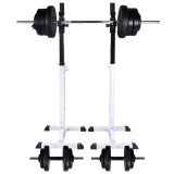 Cumpara ieftin Suport haltere genuflexiuni cu haltera si set gantere 60,5 kg