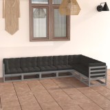 vidaXL Set mobilier de grădină cu perne, 7 piese, gri, lemn masiv pin 3076796