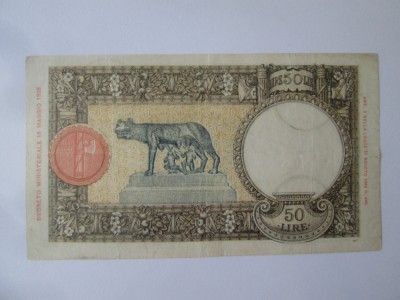 Rara! Italia 50 Lire 1941 Lupoaica foto