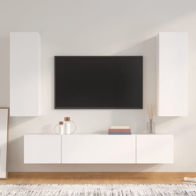 vidaXL Set dulap TV, 4 piese, alb, lemn prelucrat foto