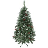 HOMCOM Brad de Crăciun &Icirc;nnzăpezit &Icirc;nalt de 150 cm cu 398 Ramuri, Brad Artificial de Interior cu Conuri și Boabe Roșii Decorative, Bază Metalică, Verde