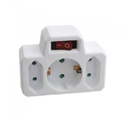 Adaptor 3 prize cu intrerupator 1x Schuko 16A +2x Euro 2.5A V-TAC foto