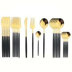 Set tacamuri din inox 24 de piese Cheffinger, Gold/Black