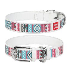 Zgarda din piele WAUDOG Ethno-alba 3,5 cm x 46 - 60 cm foto