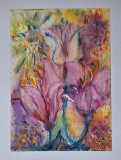 Pictura in acuarela neinramata - magnolia, semnata din 2010, 17x24 cm, Flori, Realism